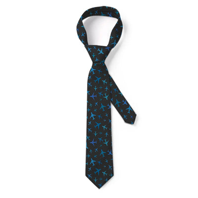 Many Airplanes Gray aviation design on premium silk blend tie.