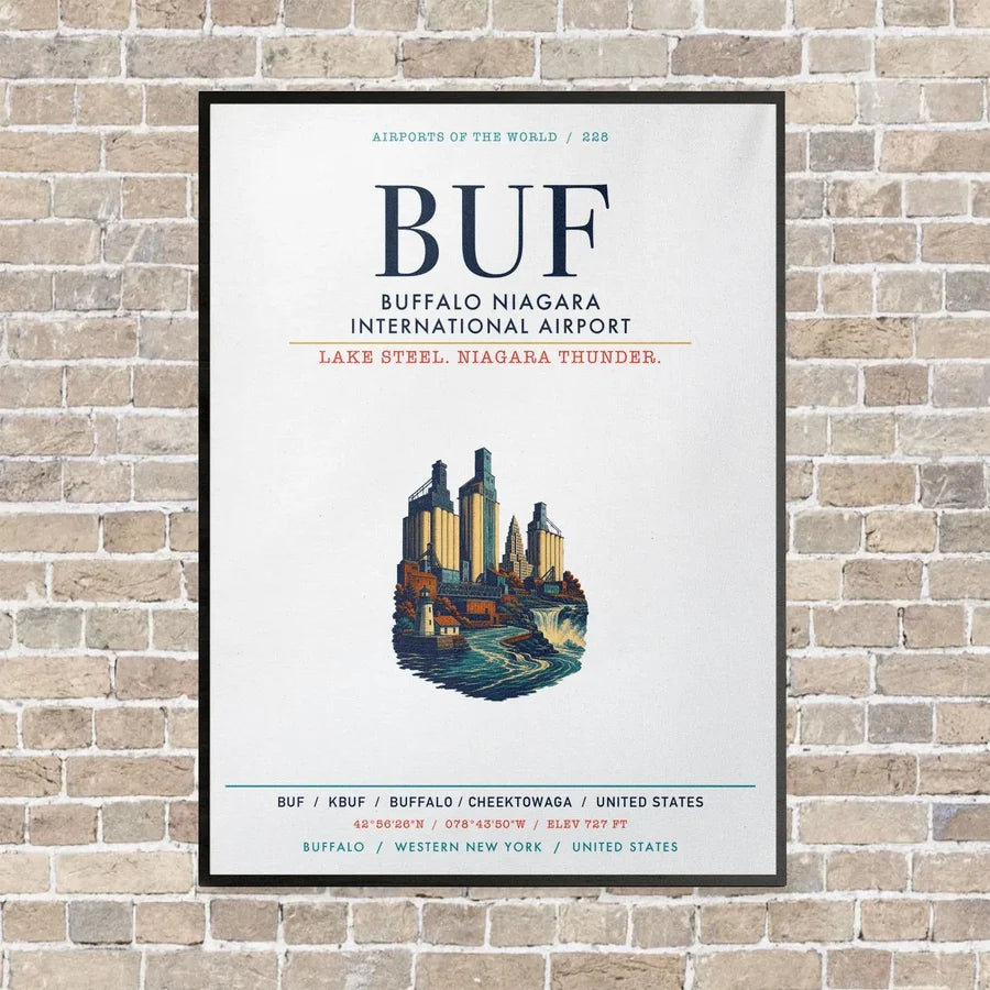 Buffalo Niagara International Airport BUF vertical canvas print - framed - white background