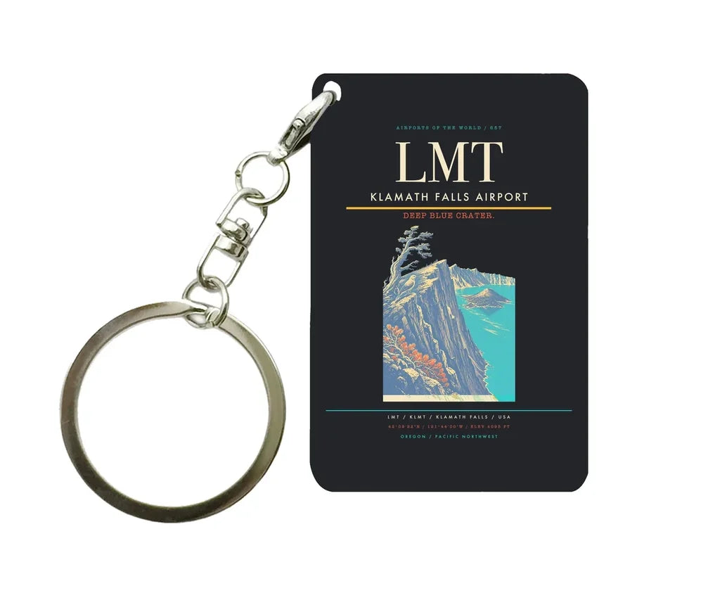 Klamath Falls Airport (LMT) design on black key chain