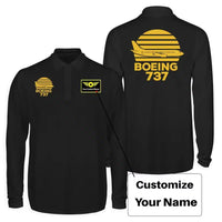 Thumbnail for Retro Boeing 737 Long Sleeve Polo T-Shirts (Double-Side) aviation design printed on soft cotton long-sleeve double-side polo.