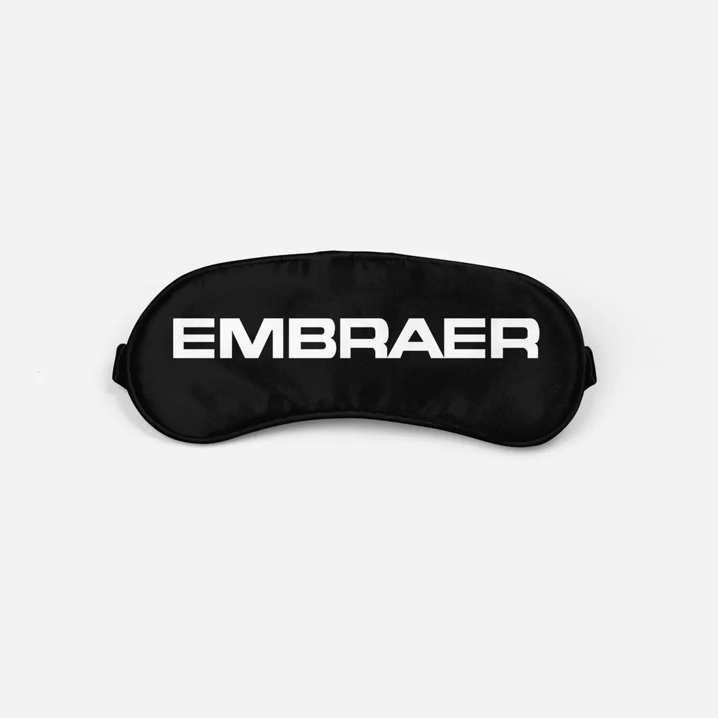 Embraer & Text aviation sleep mask in soft padded fabric.