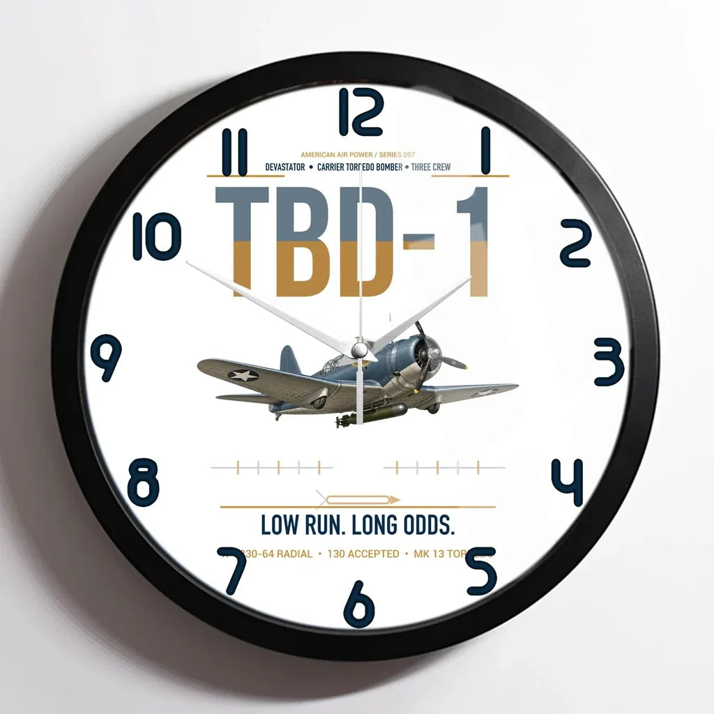 TBD-1 Devastator design on white framed wall clock