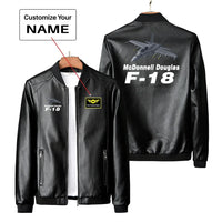 Thumbnail for The McDonnell Douglas F18 PU aviation design printed on genuine leather with quilted lining leather jacket.