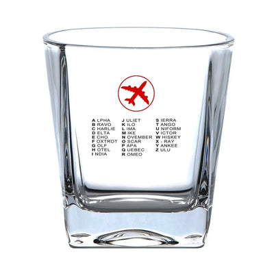 Aviation Alphabet 2 aviation design on whiskey glass, crystal-clear premium glassware.