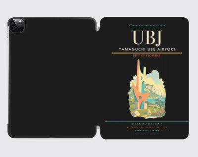 Yamaguchi Ube Airport (UBJ) design on black ipad tablet case