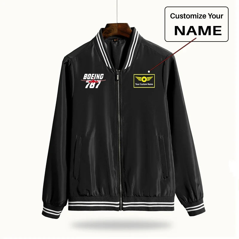 Amazing Boeing 787 aviation design printed on lightweight shell with windproof finish thin spring jacket.