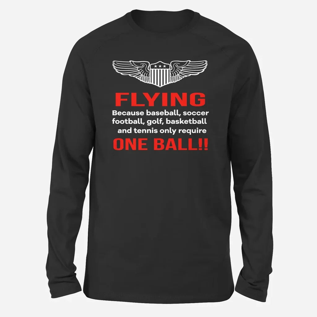 Flying One Ball Long-Sleeve aviation design printed on soft cotton long-sleeve T-shirt.