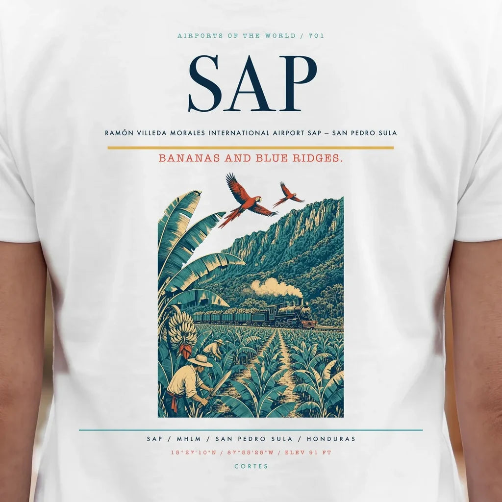 Ramón Villeda Morales International Airport (SAP) double-side t-shirt design close-up cover