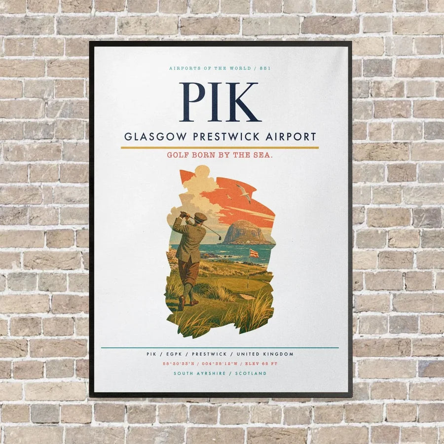 Glasgow Prestwick Airport PIK vertical canvas print - framed - white background