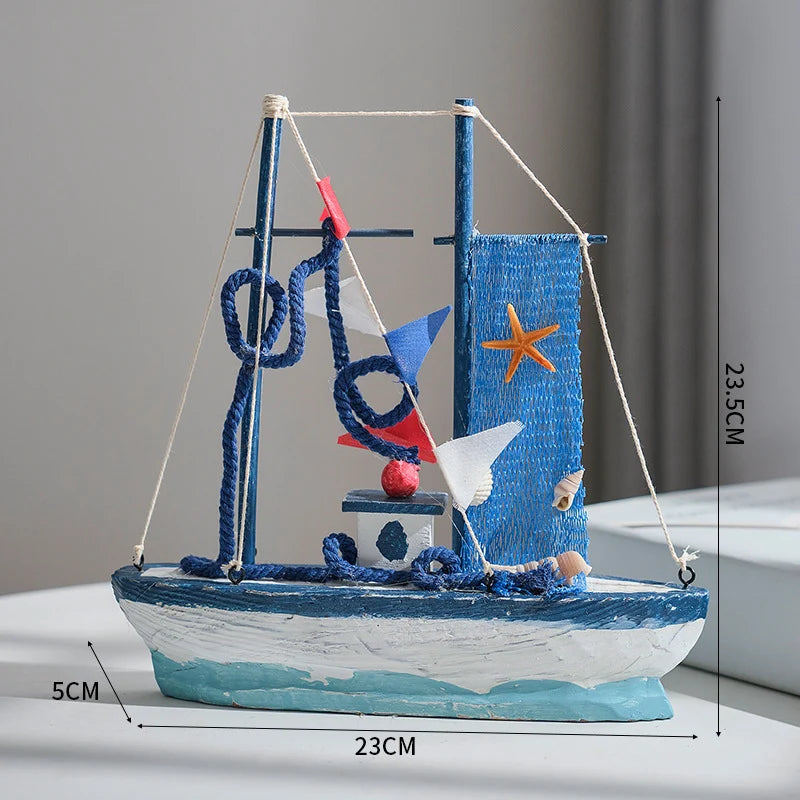 Side view of Sailboat Lights Nautical Wooden Sailboat Model Ornament aviation model ship in diecast metal or wood with detail.