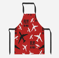 Thumbnail for Fly Be Free Red aviation design on durable cotton blend kitchen apron.