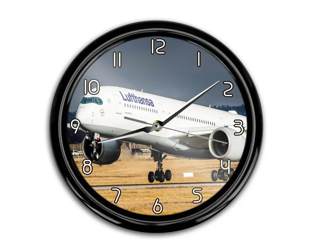 Lufthansa's A350 aviation themed wall clock, premium wood and metal.
