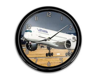Lufthansa's A350 aviation themed wall clock, premium wood and metal.