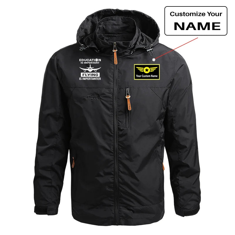 Flying is Importanter aviation design printed on lightweight shell with slim fit stylish thin jacket.