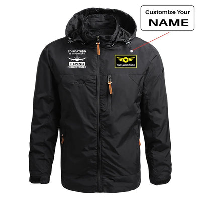 Flying is Importanter aviation design printed on lightweight shell with slim fit stylish thin jacket.