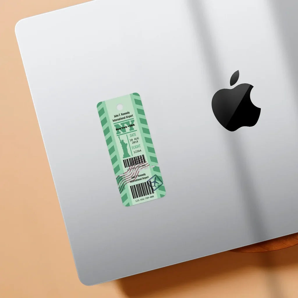 NY Airplane Boarding Pass aviation design sticker in weather-resistant vinyl.
