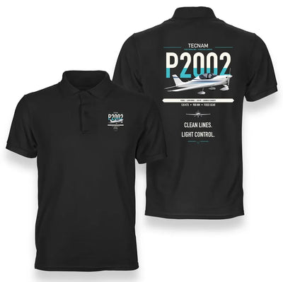 Tecnam P2002 Sierra MkII design on black double-side polo t-shirt, double-side print