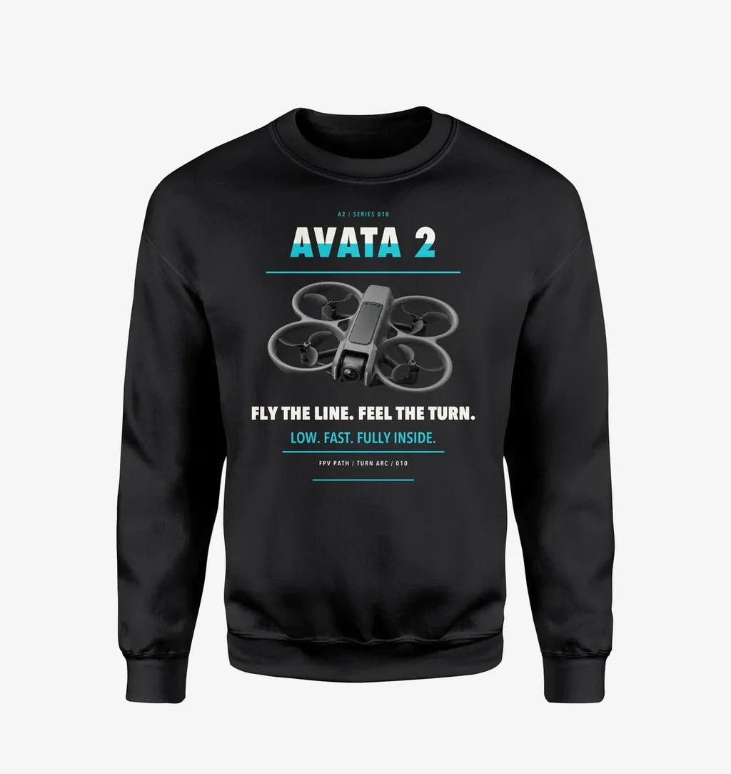 DJI Avata 2 design on black sweatshirt