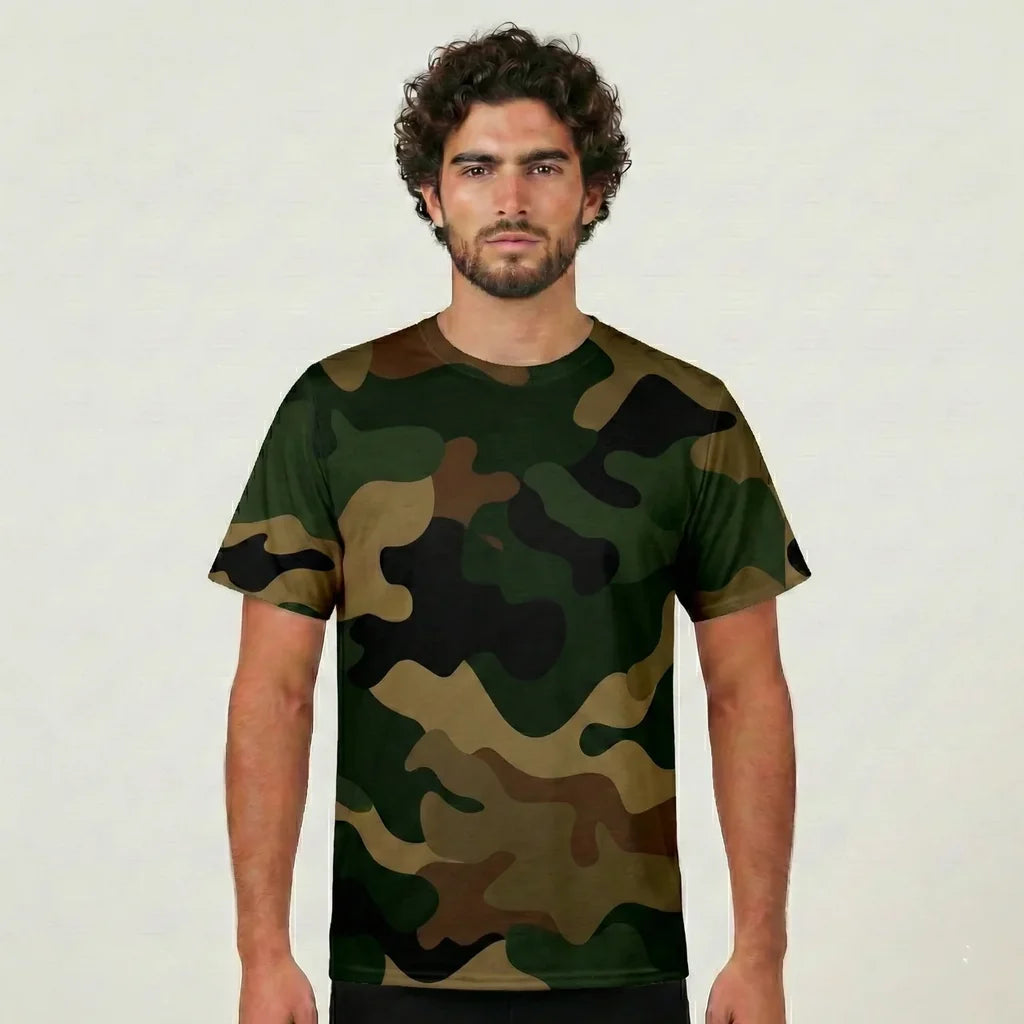 Military Camouflage Army Green aviation design printed on soft cotton 3D-print T-shirt.