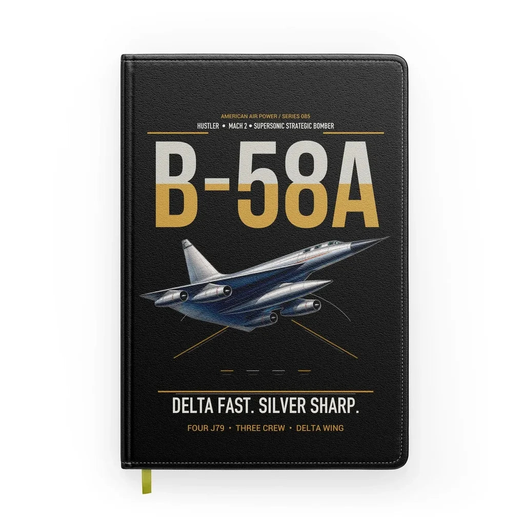 B-58A Hustler design on black notebook