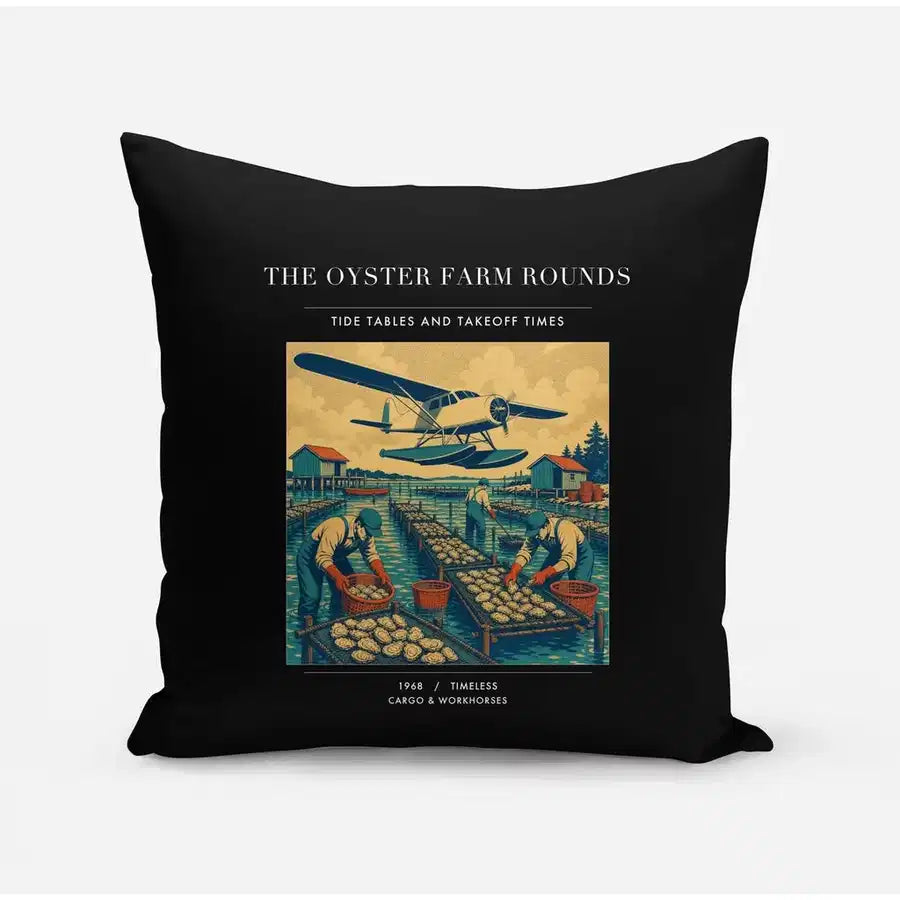VINTAGE G4446 - The Oyster Farm Rounds - Designed Pillows design on black