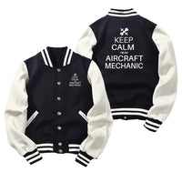 Thumbnail for Aircraft Mechanic Baseball Style aviation design printed on two-tone shell with ribbed cuffs baseball jacket.