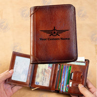 Thumbnail for Custom Name (Badge 3) aviation print leather wallet, leather.