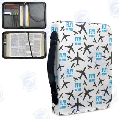 Fly Be Free White aviation design PU accessories bag, PU faux leather construction.
