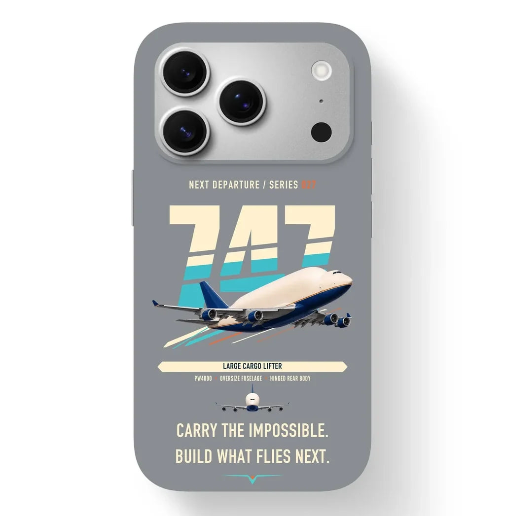 Boeing 747-400 Dreamlifter design on gray magsafe iphone case
