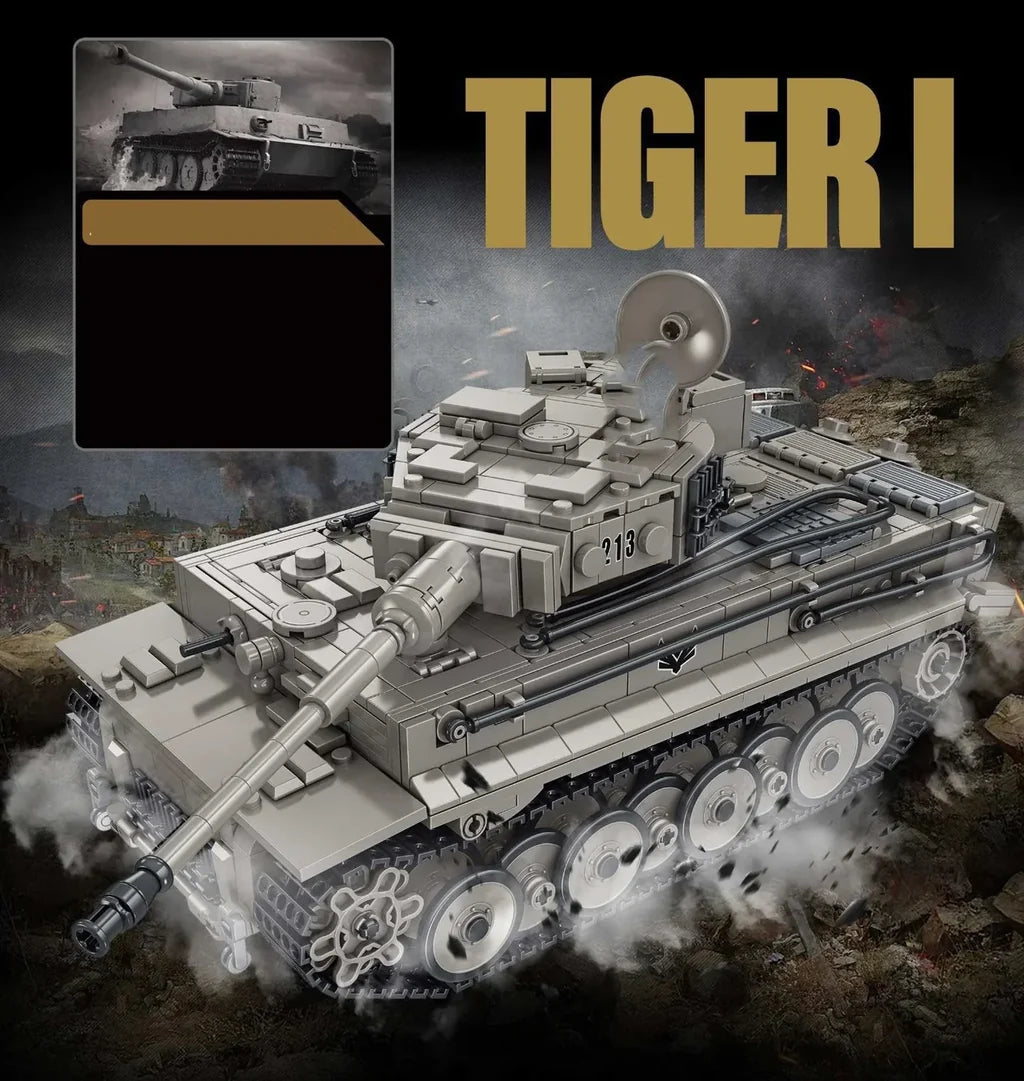 1776PCS Tiger Heavy Tank Set Building Block aviation themed Lego-style model aircraft in ABS plastic.