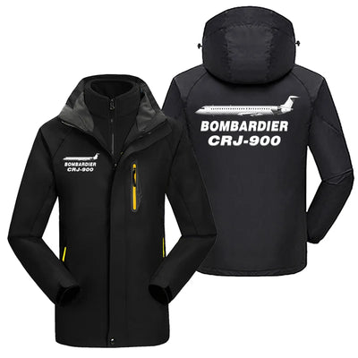 Bombardier CRJ-900 aviation design printed on heavyweight insulated shell with snow cuffs thick ski jacket.