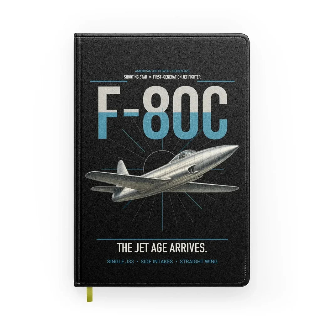 F-80C Shooting Star design on black notebook