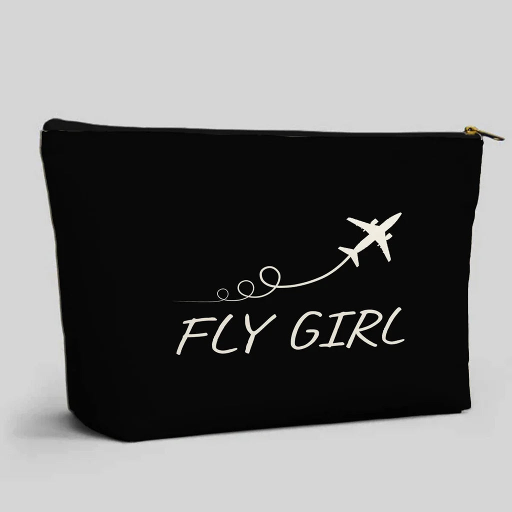Just Fly It & Fly Girl aviation zipper pouch in durable polyester.