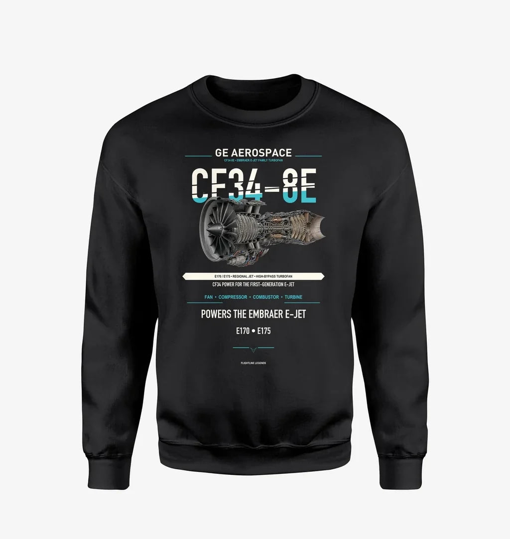 CF34-8E design on black sweatshirt