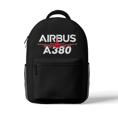 Amazing Airbus A380 aviation print backpack, durable polyester.