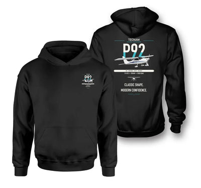 Tecnam P92 Echo MkII design on black double-side hoodie, double-side print