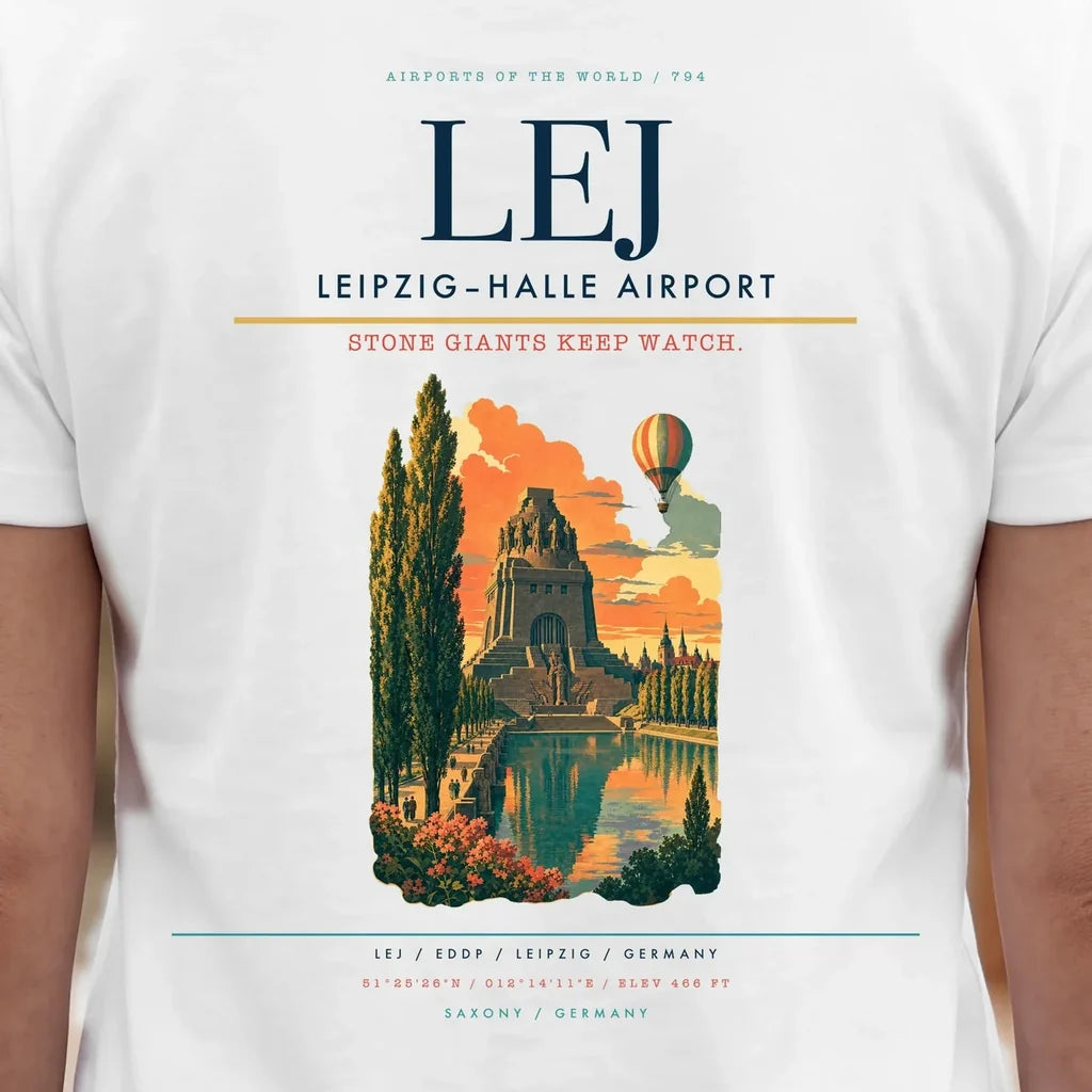 Leipzig–Halle Airport (LEJ) double-side t-shirt design close-up cover