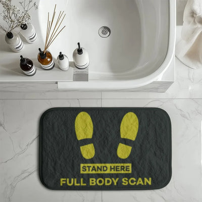 Full Body Scan aviation print bath mat, soft absorbent fabric with non-slip backing.
