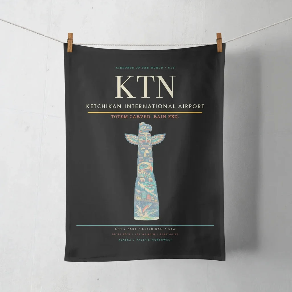 Ketchikan International Airport (KTN) design on black towel