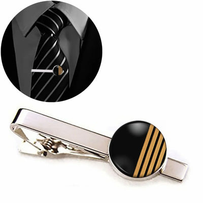 Special Pilot Epaulettes 4 Lines aviation-themed tie clip, polished stainless steel.