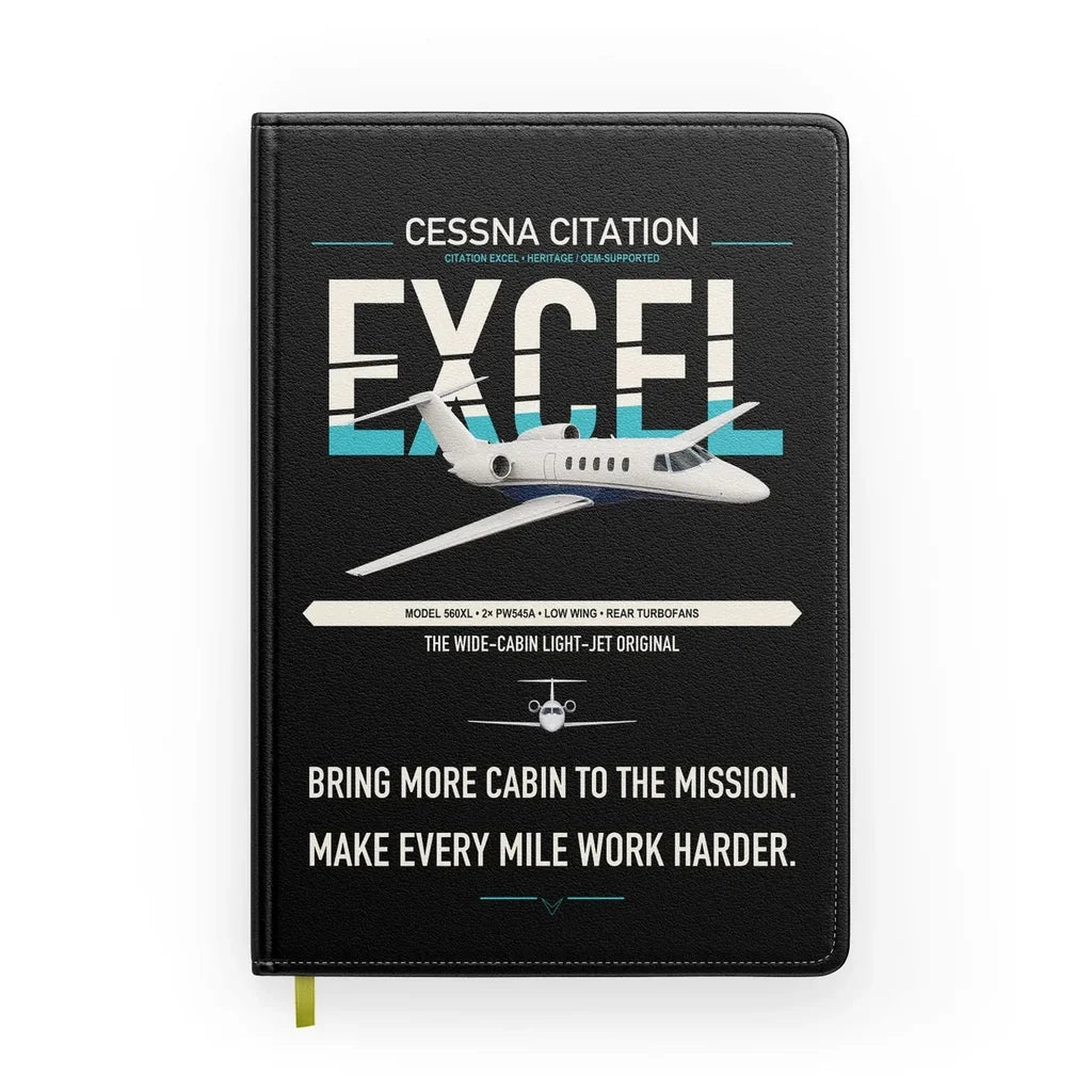 Cessna Citation Excel design on black notebook