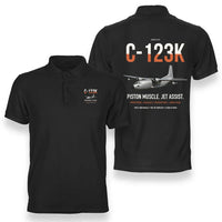 Thumbnail for C-123K Provider design on black double-side polo t-shirt, double-side print