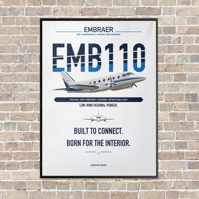 Embraer EMB 110 Bandeirante vertical canvas print - framed - white background