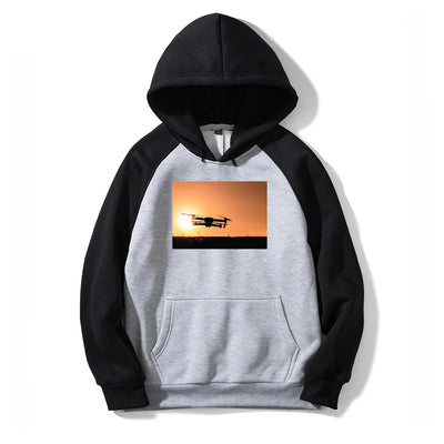 Amazing Drone in Sunset aviation design on colourful cotton blend colourful hoodie.