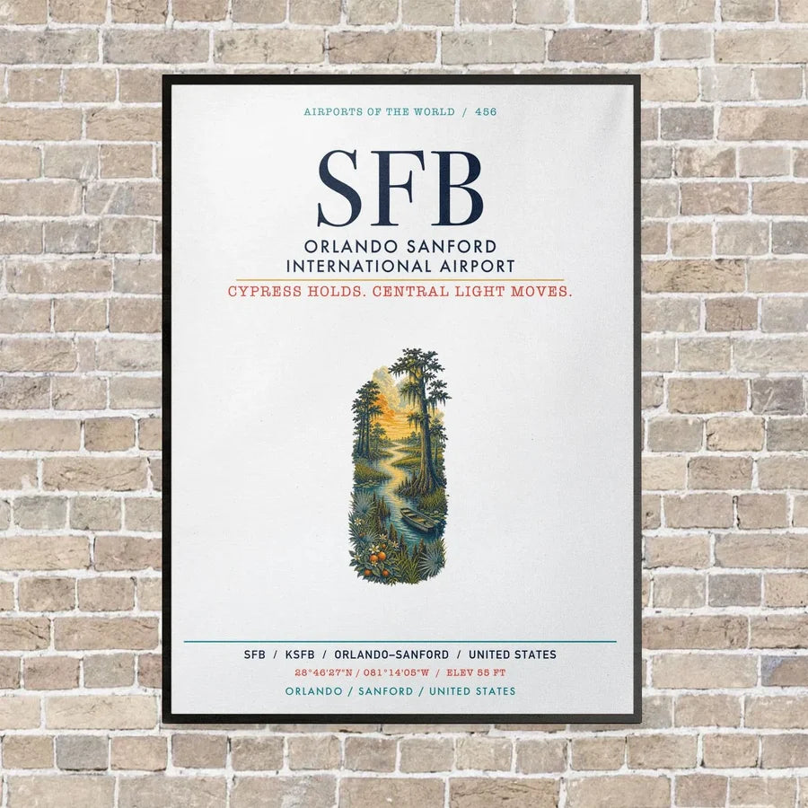 Orlando Sanford International Airport SFB vertical canvas print - framed - white background