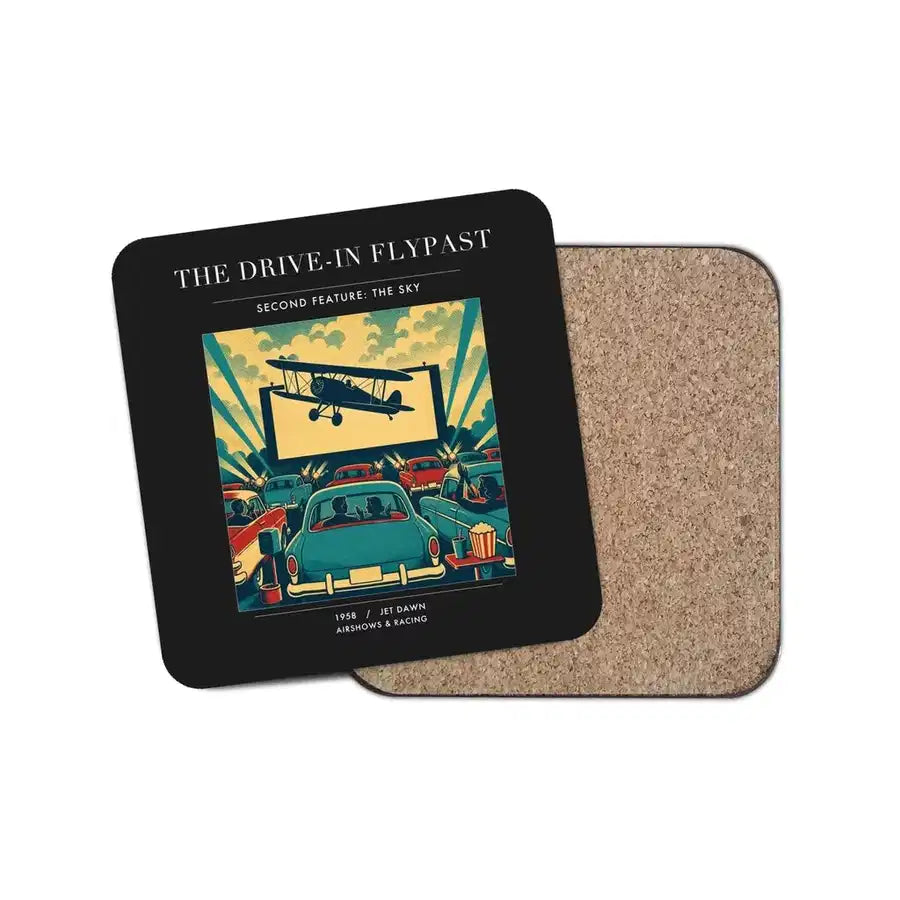 The Drive-In Flypast - Designed Coasters design on black 1-piece