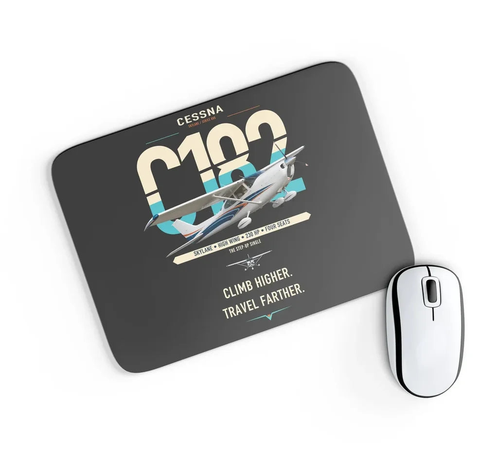 Cessna 182 Skylane design on black rectangle mouse pad