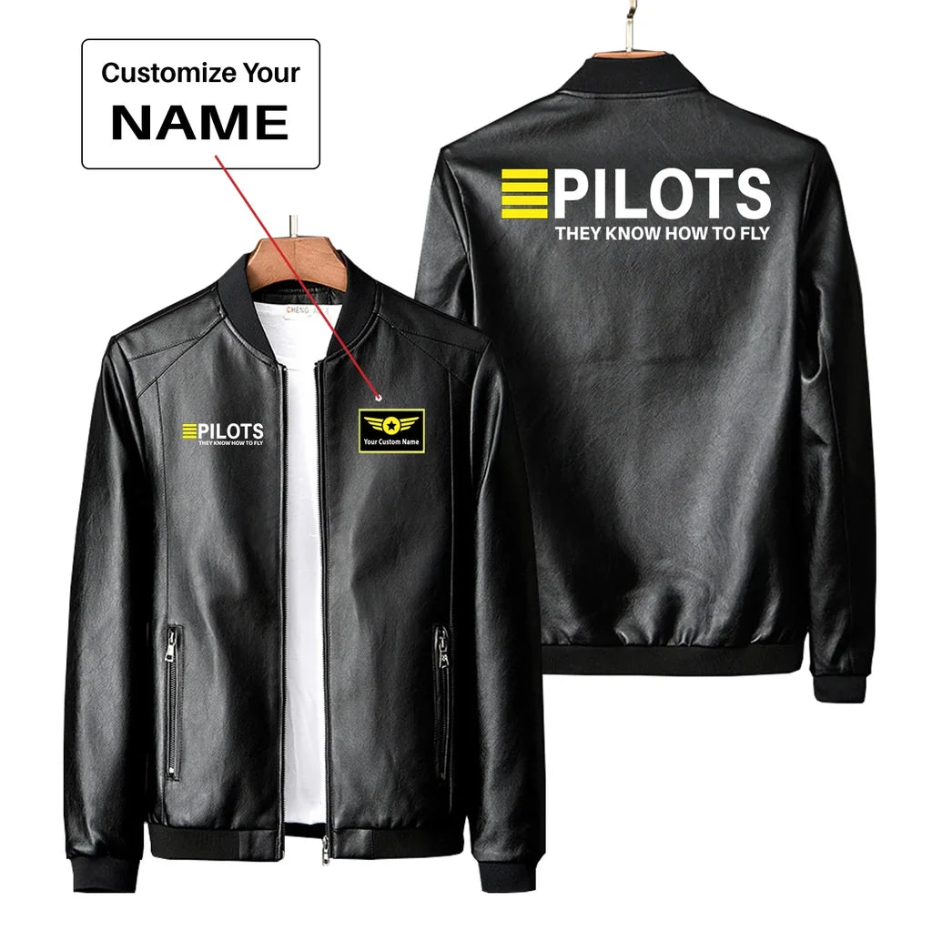 Pilots They Know How To Fly PU aviation design printed on genuine leather with quilted lining leather jacket.