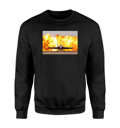 Face to Face with Air Force Jet & Flames aviation design printed on soft cotton blend sweatshirt.