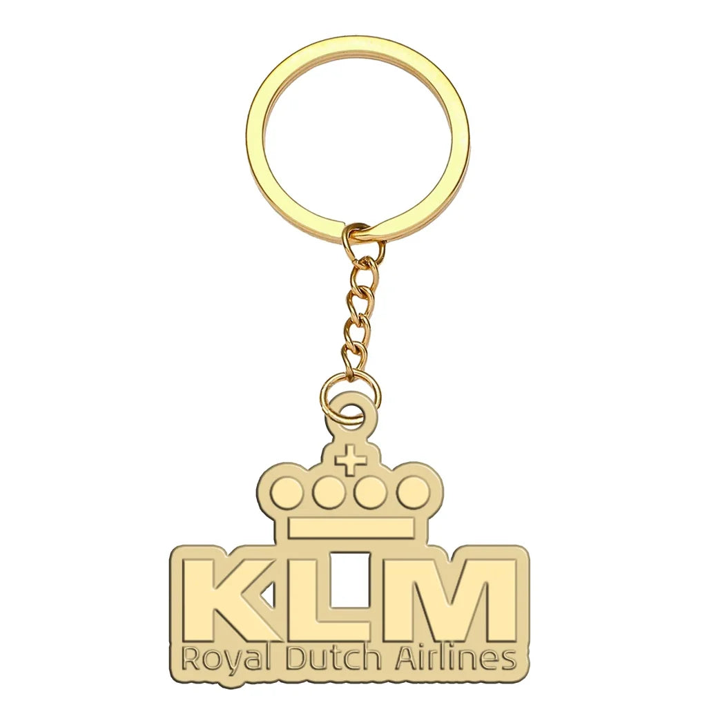 KLM Royal Dutch Airlines aviation hollow key chain in polished alloy.